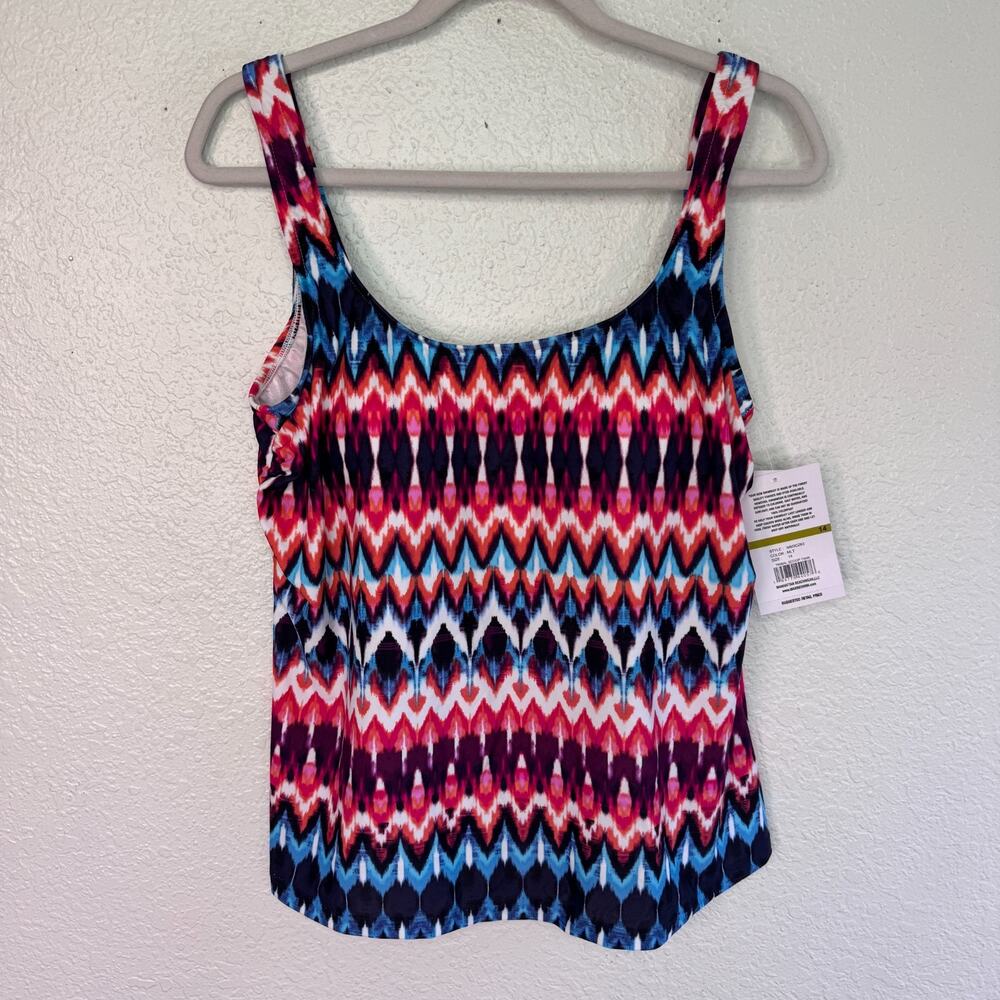 Maxine of Hollywood Swim Top Womens 14 Tribal Geometric Tankini Multicolor NEW